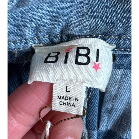 NWT Bibi Wide Leg Jeans Size Large Women’s Blue Checkered High Rise - Picture 3 of 10